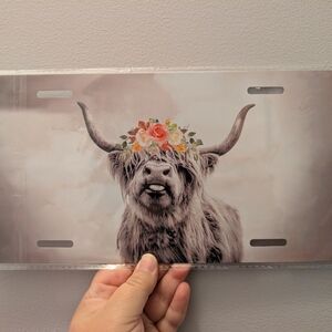 Highland Cow With Wildflower Crown Aluminum Front License Plate Car Vanity-NEW